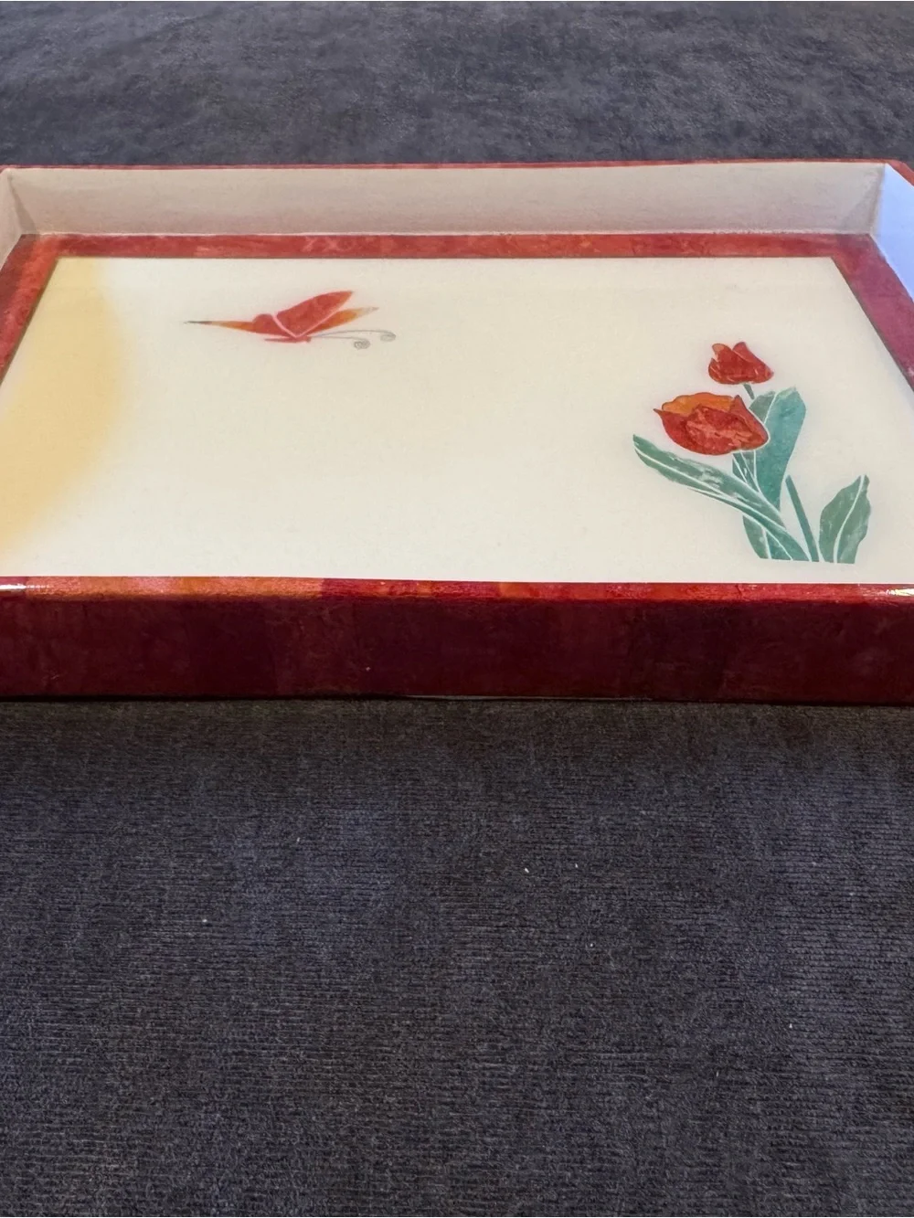 Red Floral Decorative Serving Tray Crafted From the Philippines